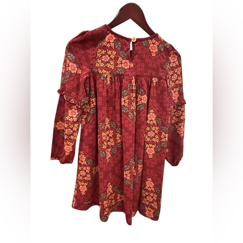 Matilda Jane Girls Burgundy Floral Lace Yoke Long Sleeve Dress Size 14 - Picture 3 of 4